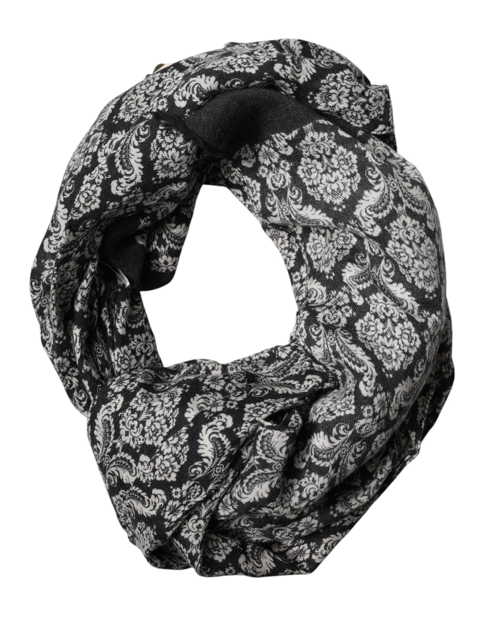 Black White Damask Patterned Lace Men Scarf