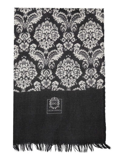 Black White Damask Patterned Lace Men Scarf