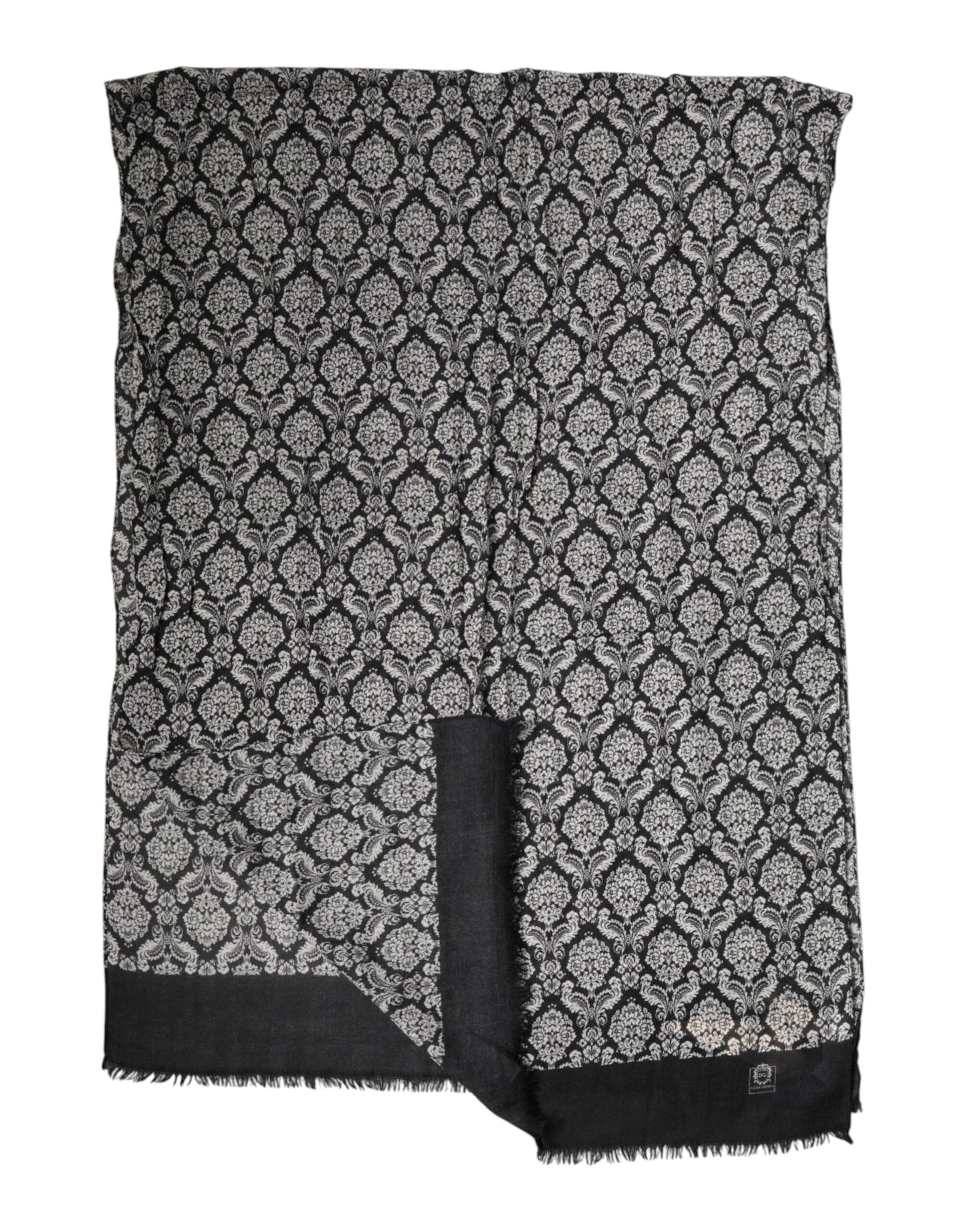 Black White Damask Patterned Lace Men Scarf