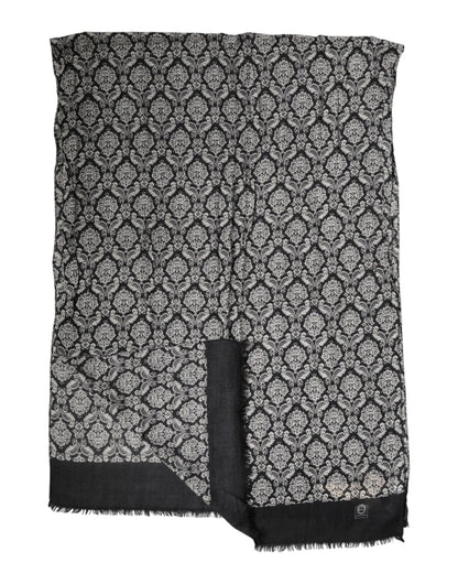 Black White Damask Patterned Lace Men Scarf