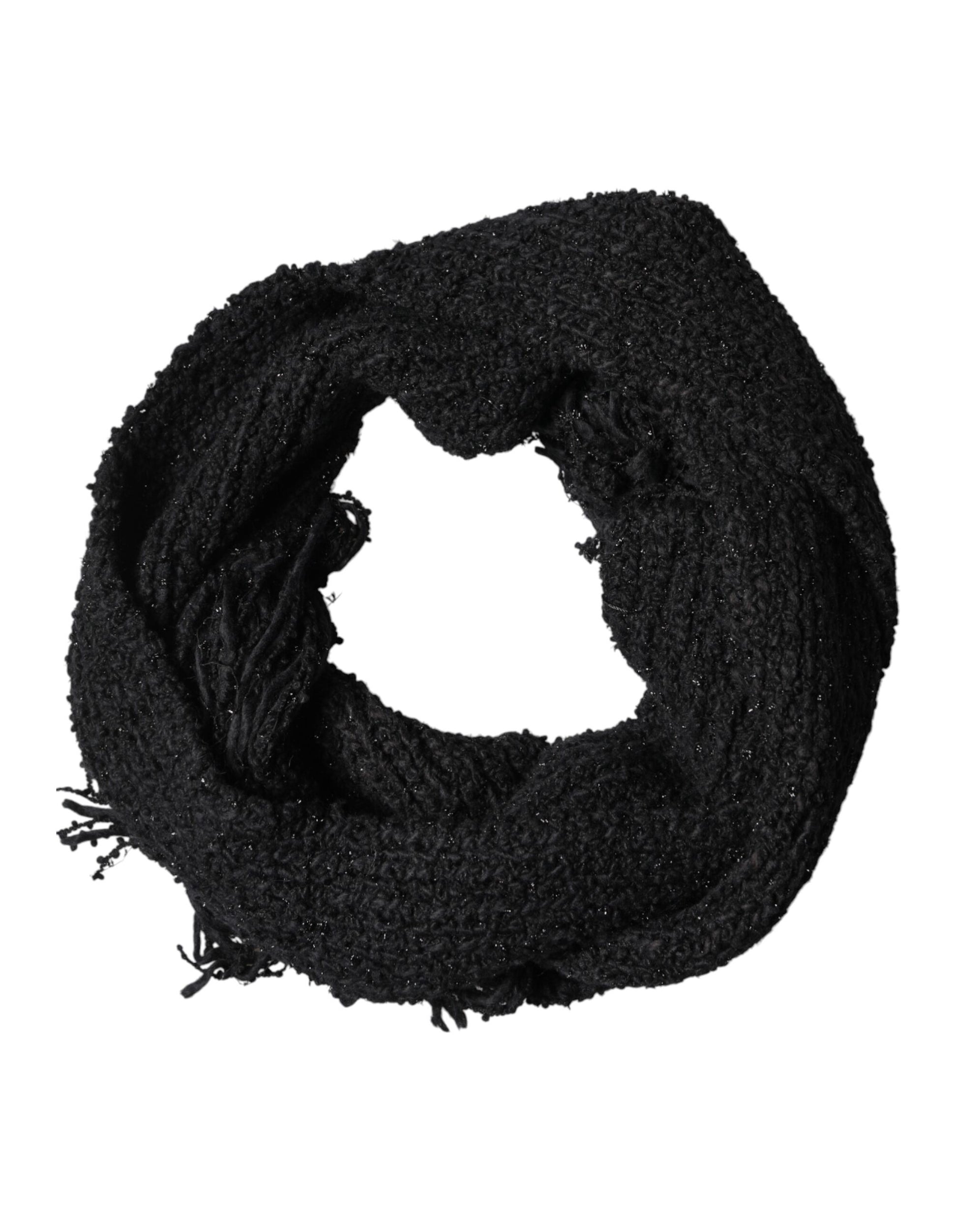 Black Cashmere Knit Shawl Fringes Scarf