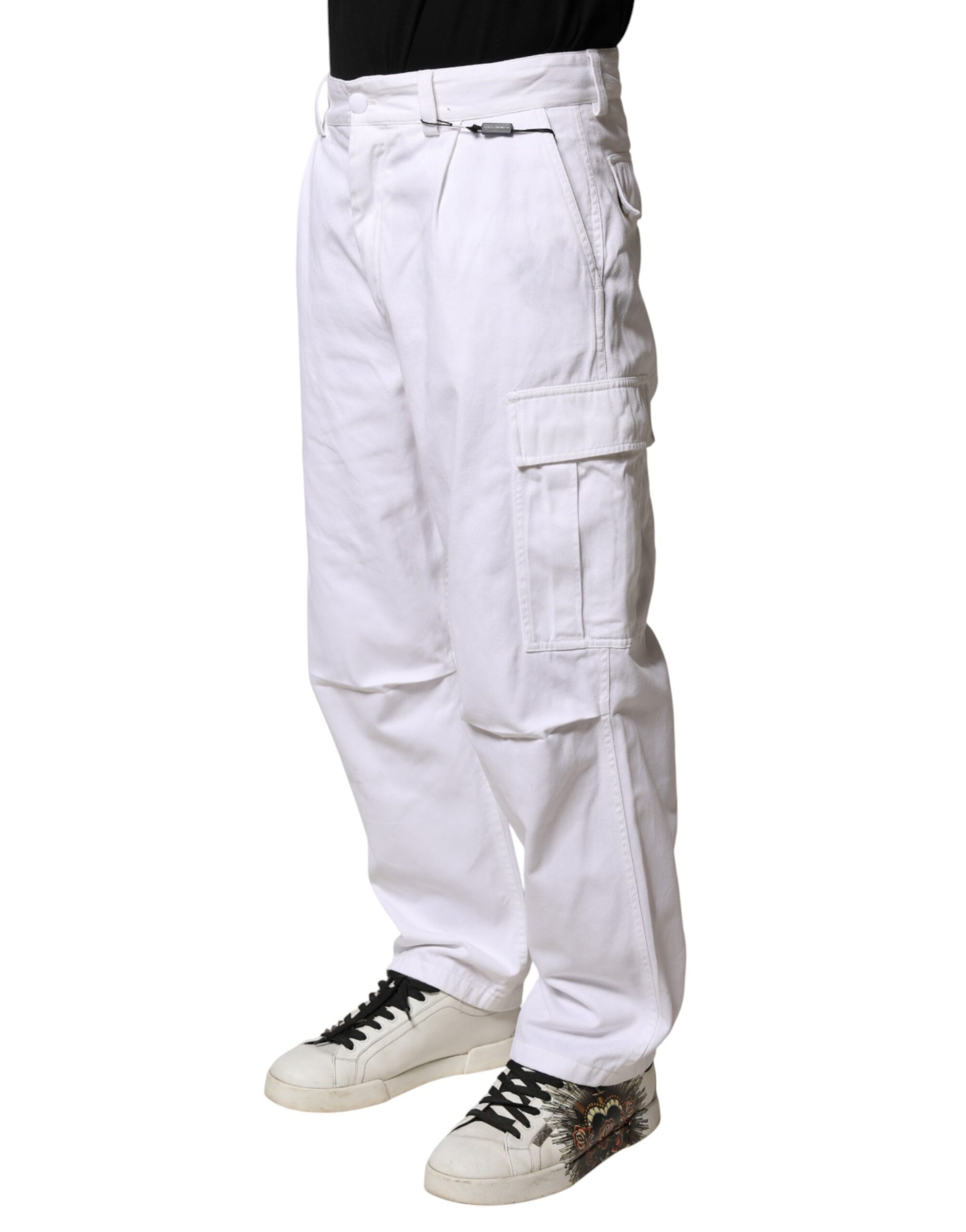 White Cotton Men Cargo Denim Trouser Jeans
