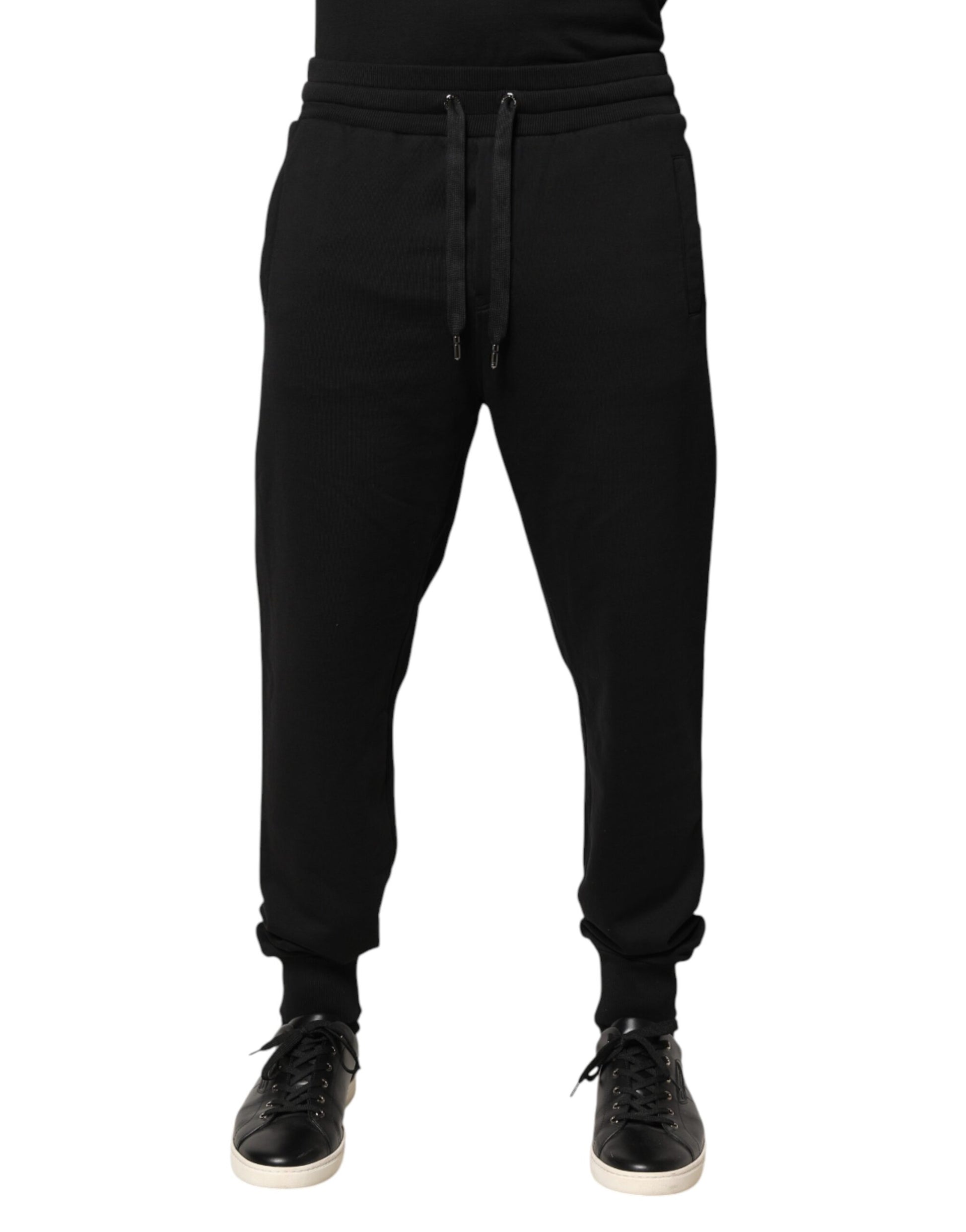 Black Cotton Mid Waist Jogger Trousers Pants