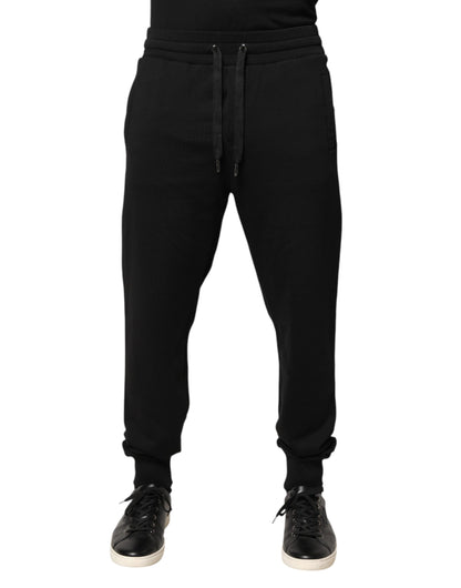 Black Cotton Mid Waist Jogger Trousers Pants