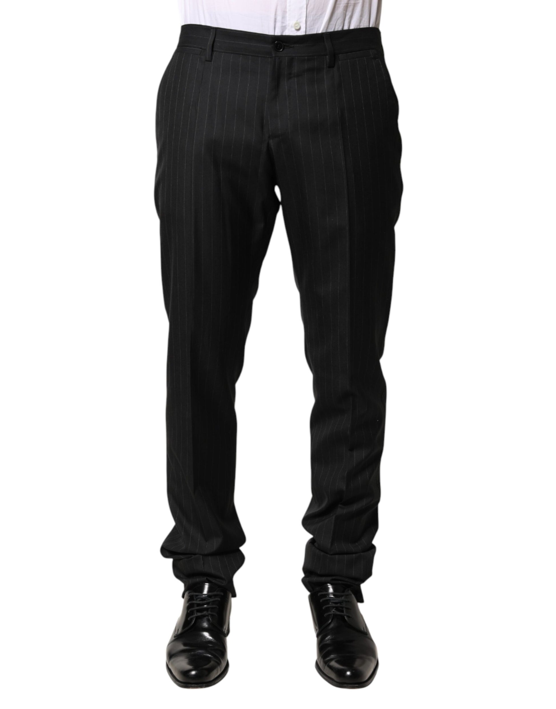 Black Stripes Wool Men Dress Trousers Pants