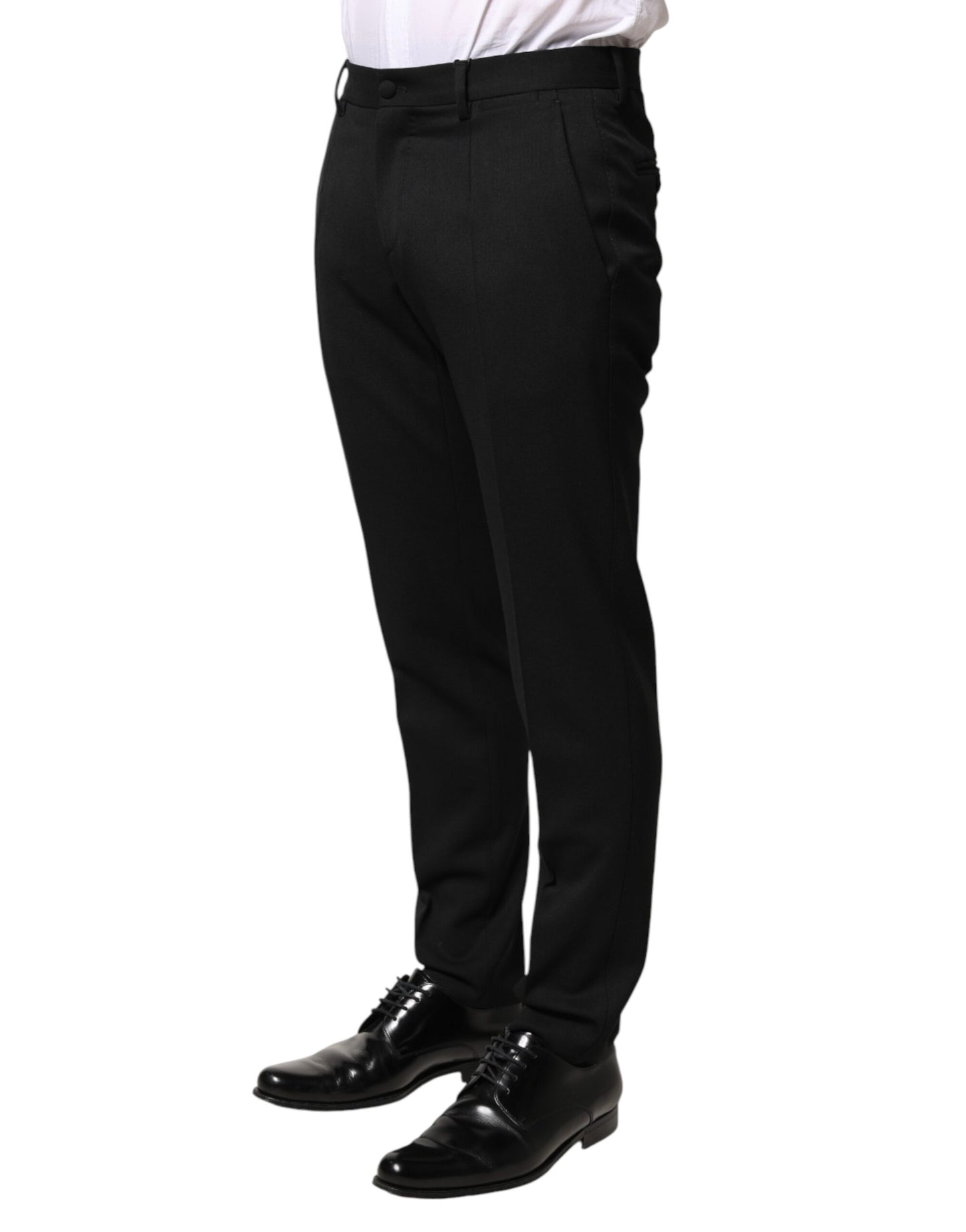 Black Wool Mid Waist Men Dress Trousers Pants