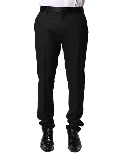 Black Wool Mid Waist Men Dress Trousers Pants