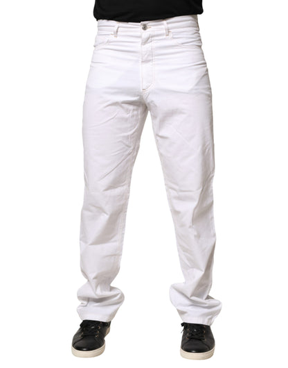 White Cotton Mid Waist Straight Men Denim Jeans