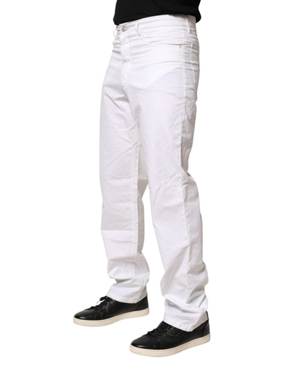 White Cotton Mid Waist Straight Men Denim Jeans
