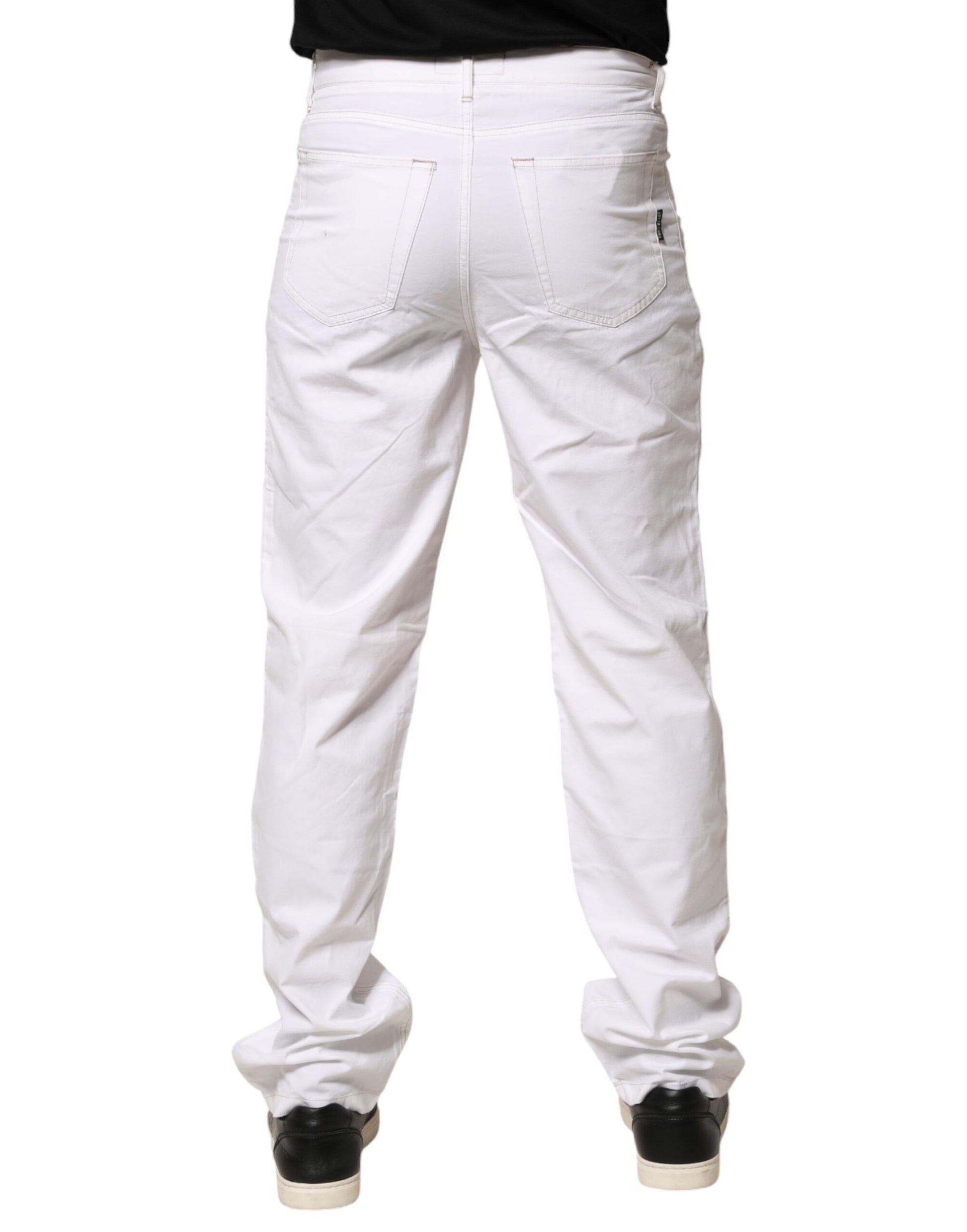 White Cotton Mid Waist Straight Men Denim Jeans
