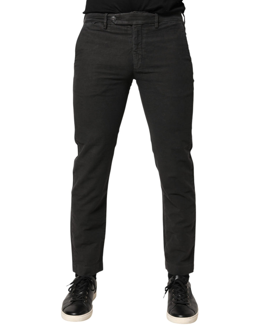 Dark Gray Cotton Mid Waist Skinny Men Denim Jeans