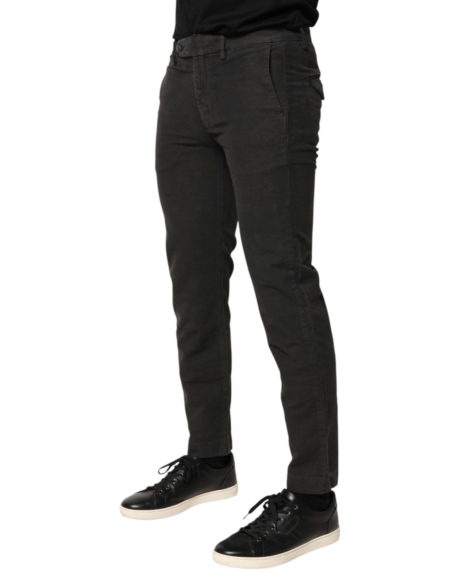 Dark Gray Cotton Mid Waist Skinny Men Denim Jeans