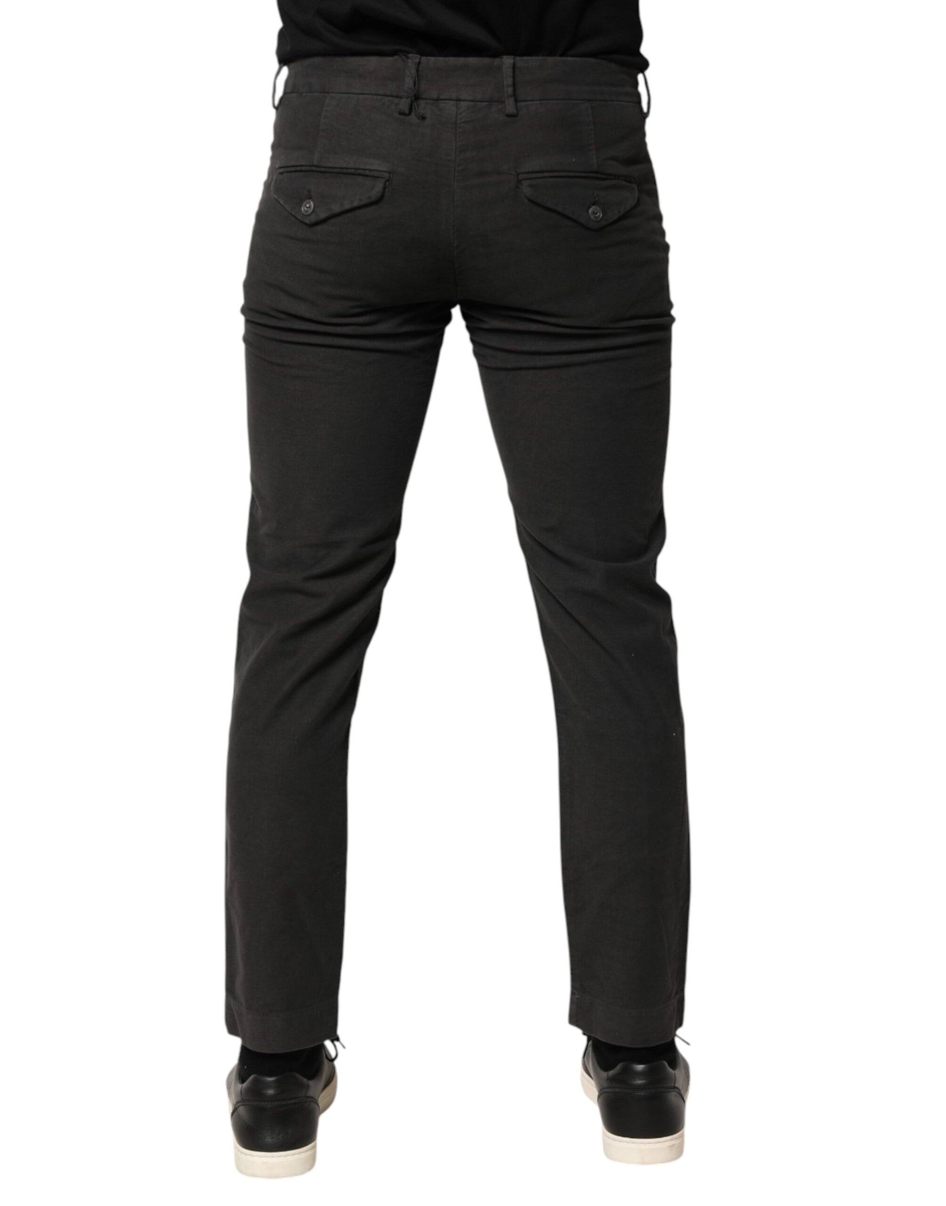 Dark Gray Cotton Mid Waist Skinny Men Denim Jeans