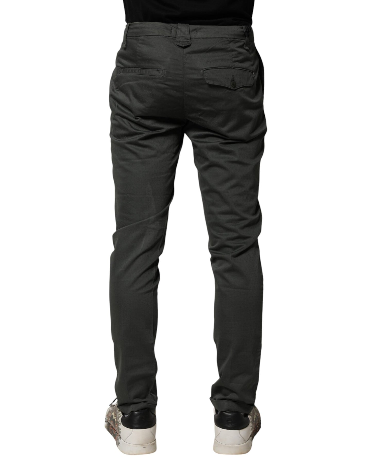 Dark Gray Cotton Mid Waist Skinny Men Chino Trouser Pants