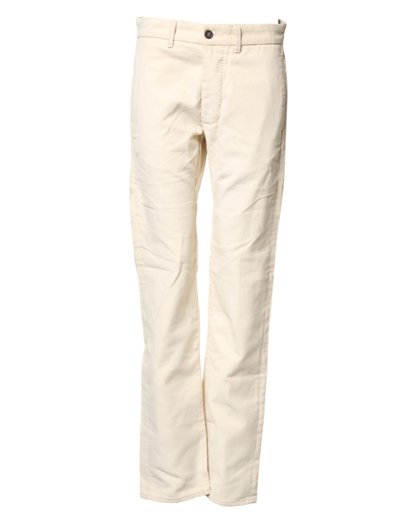 Off White Cotton Straight Men Corduroy Chino Trouser Pants