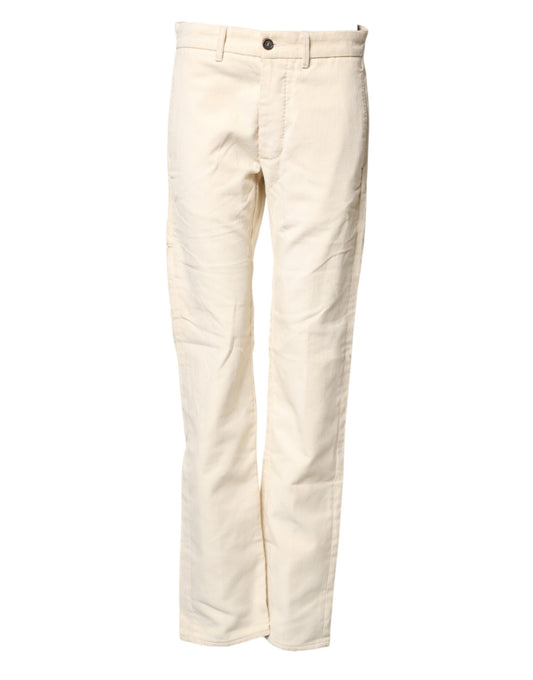Off White Cotton Straight Men Corduroy Chino Trouser Pants