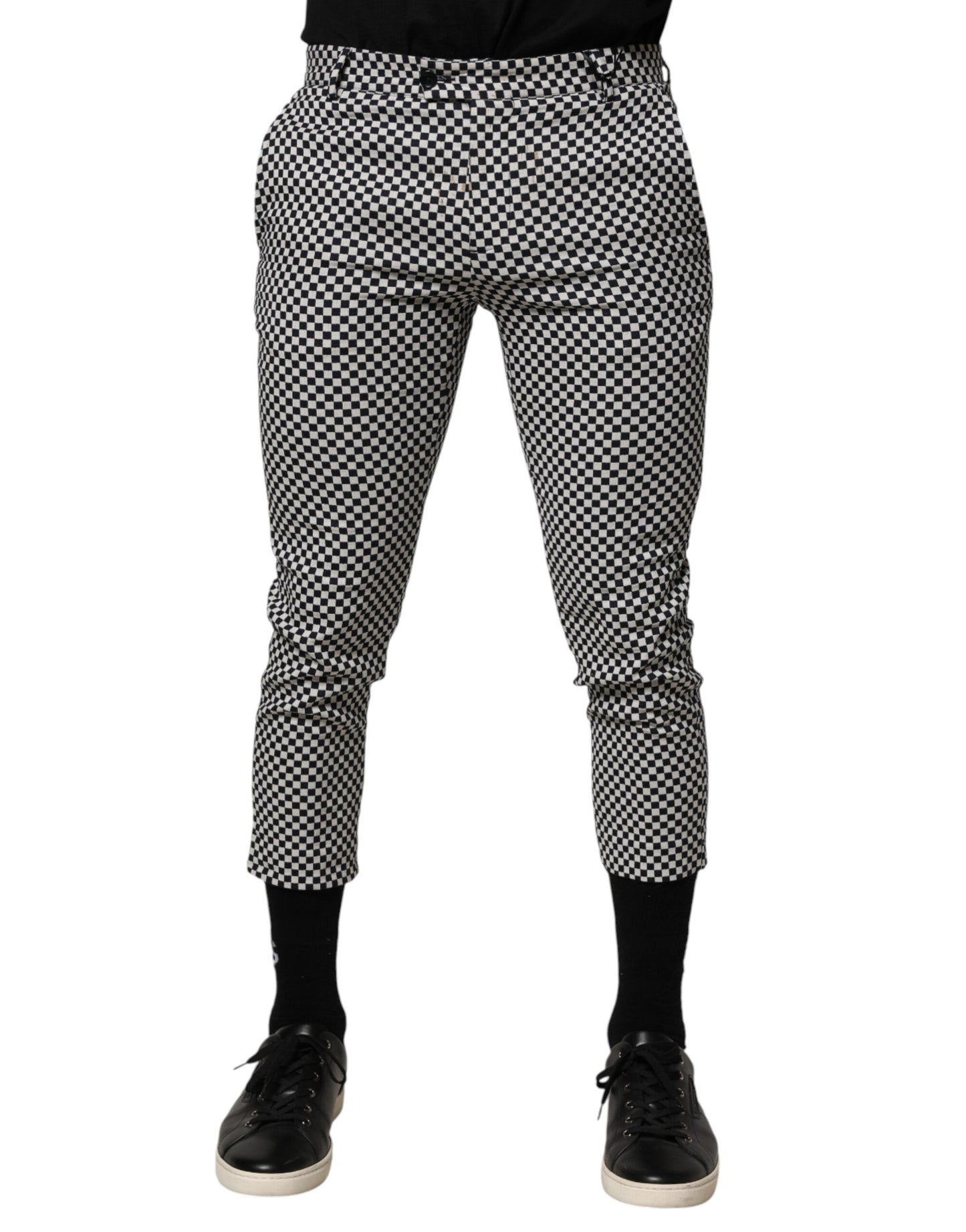Black White Checkered Men Cropped Pants