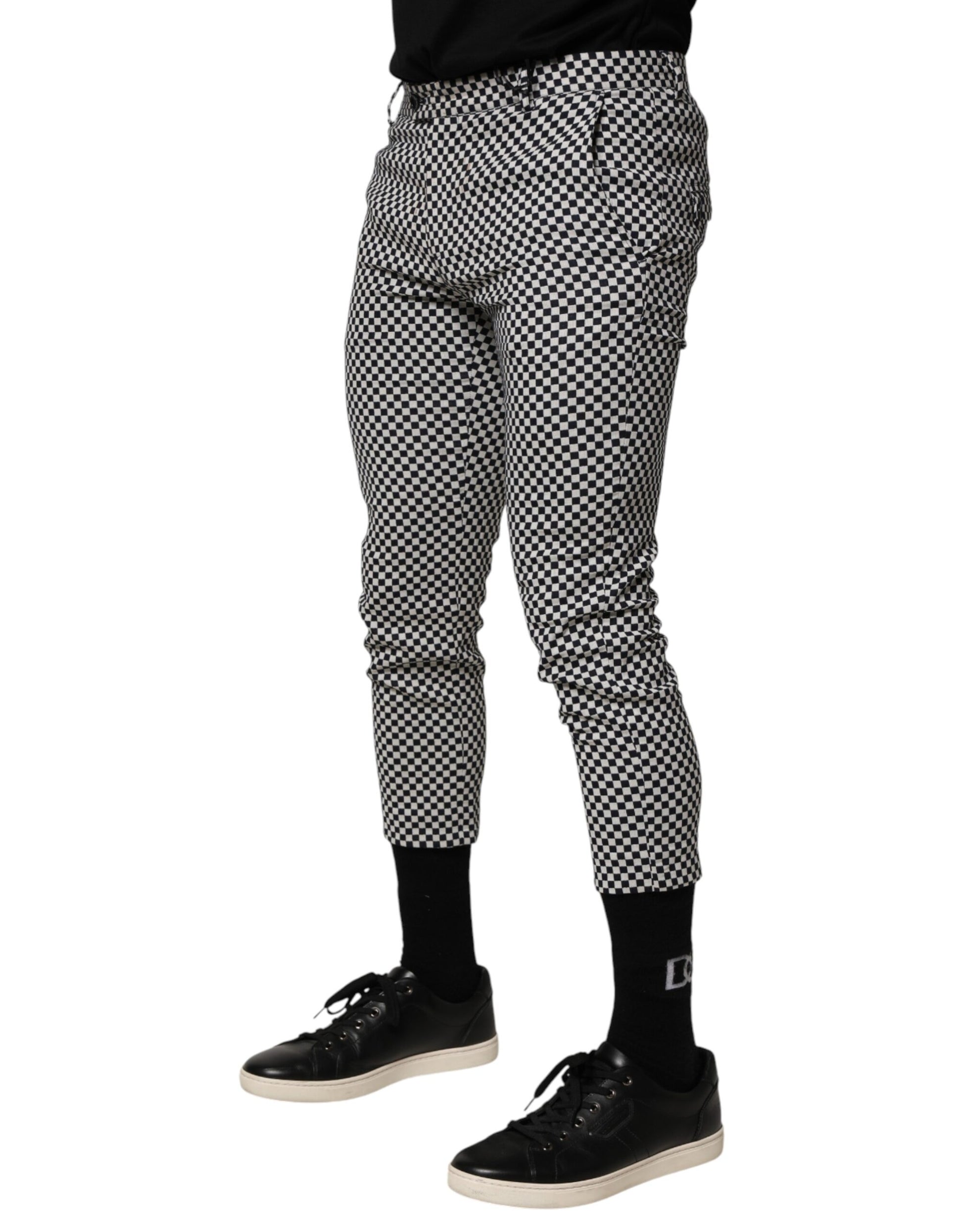 Black White Checkered Men Cropped Pants