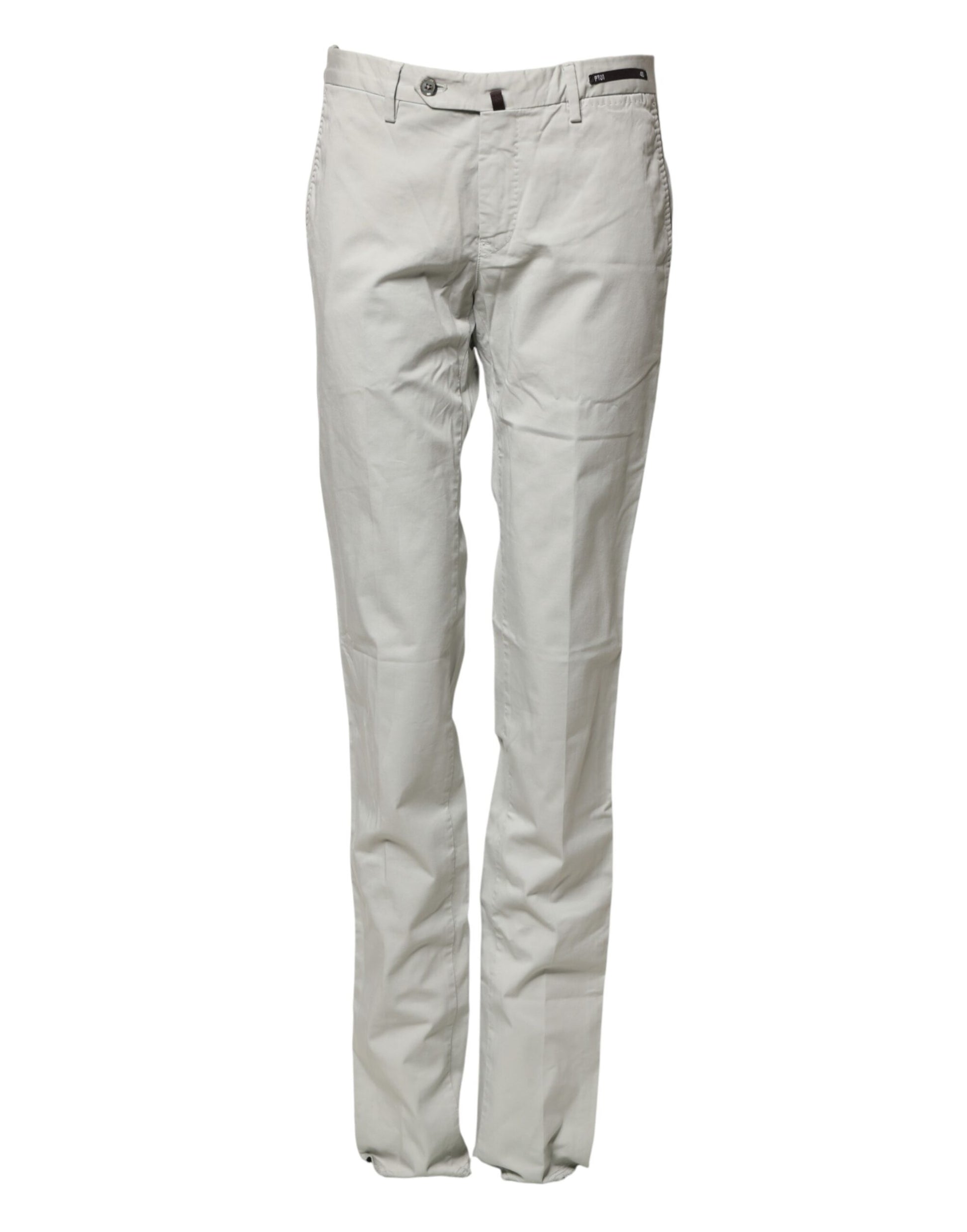 Light Gray Mid Waist Men Straight Chino Trouser Pants