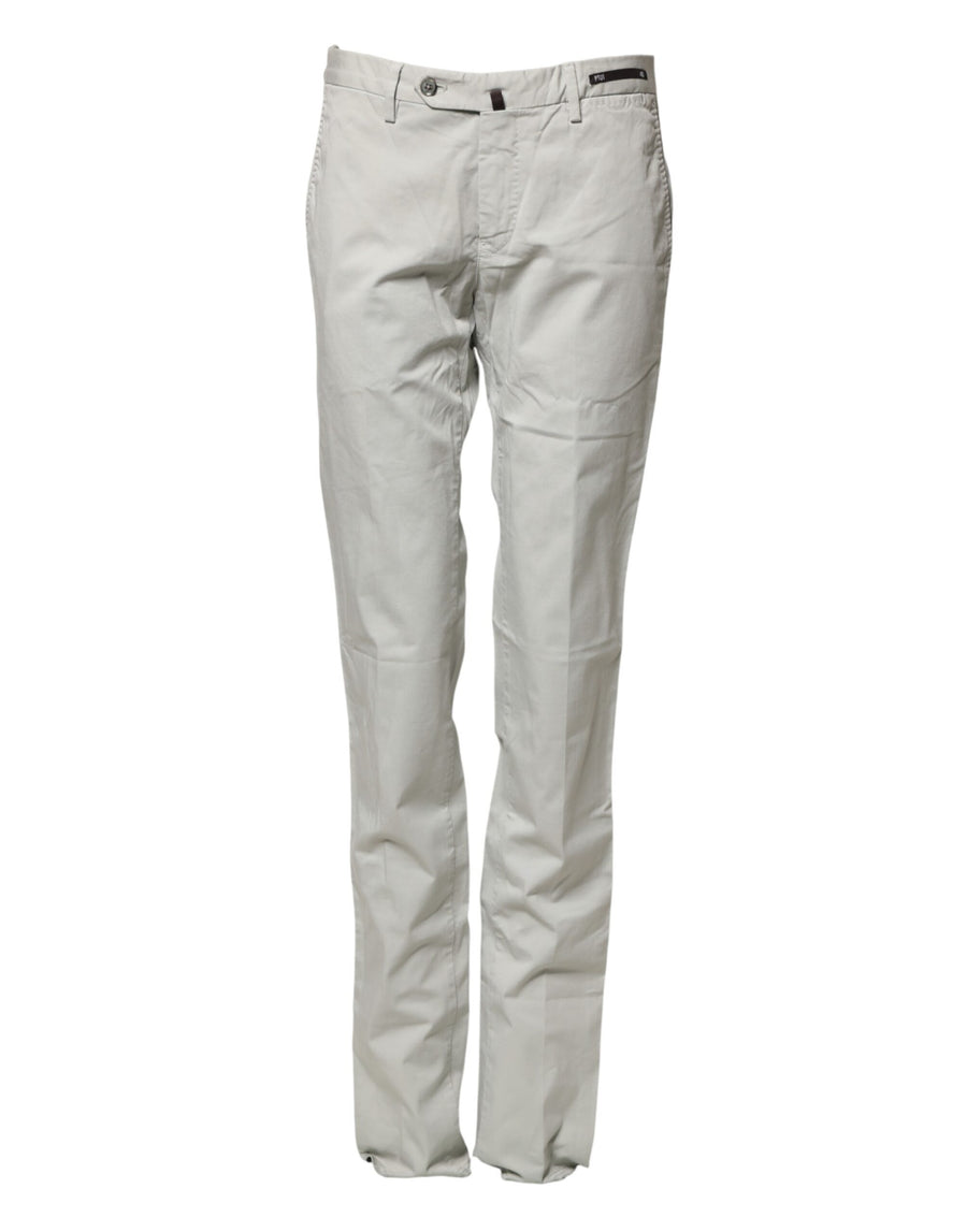 Light Gray Mid Waist Men Straight Chino Trouser Pants