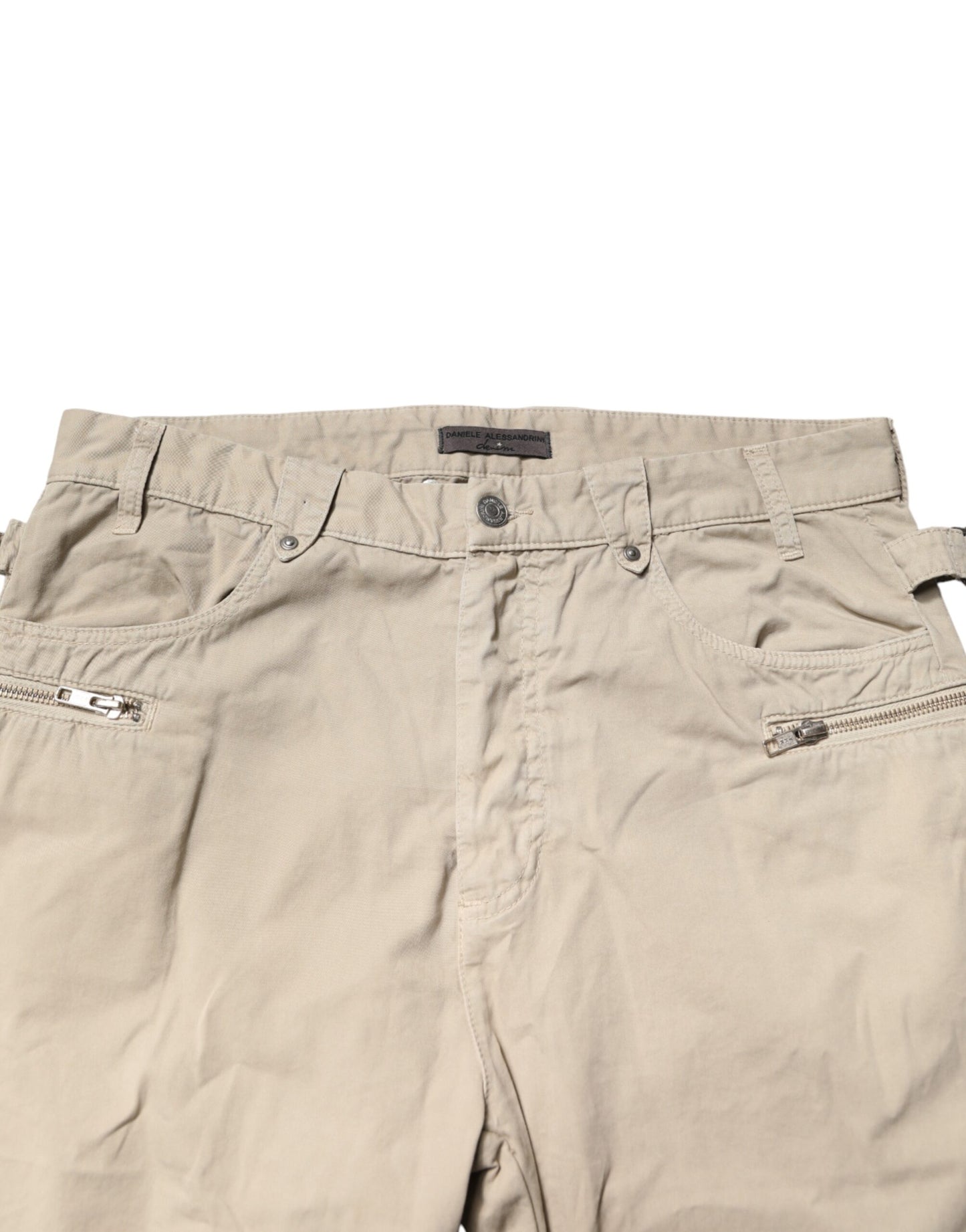 Beige Cotton Mid Waist Straight Men Denim Jeans