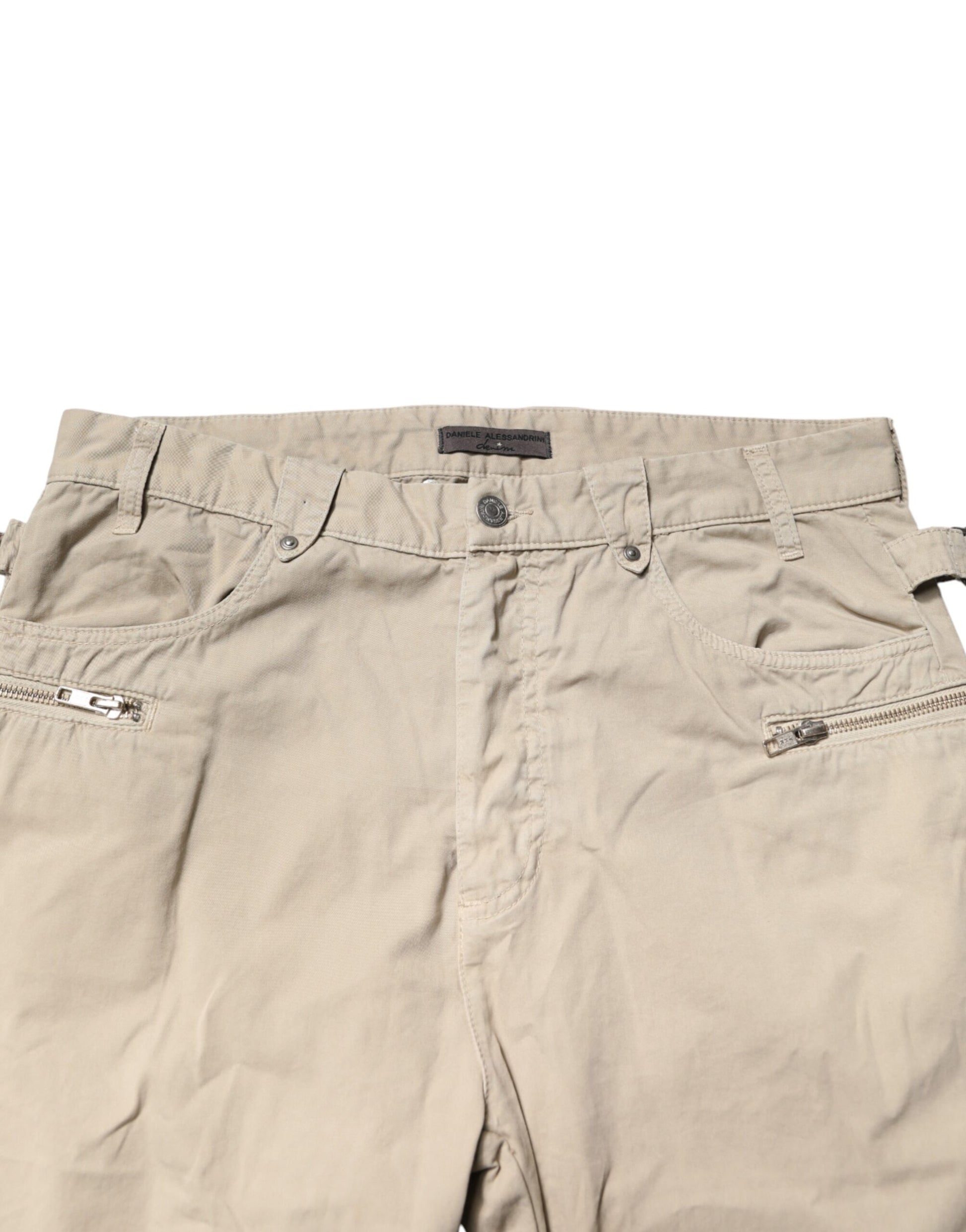 Beige Cotton Mid Waist Straight Men Denim Jeans