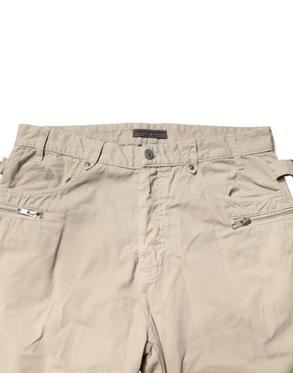 Beige Cotton Mid Waist Straight Men Denim Jeans