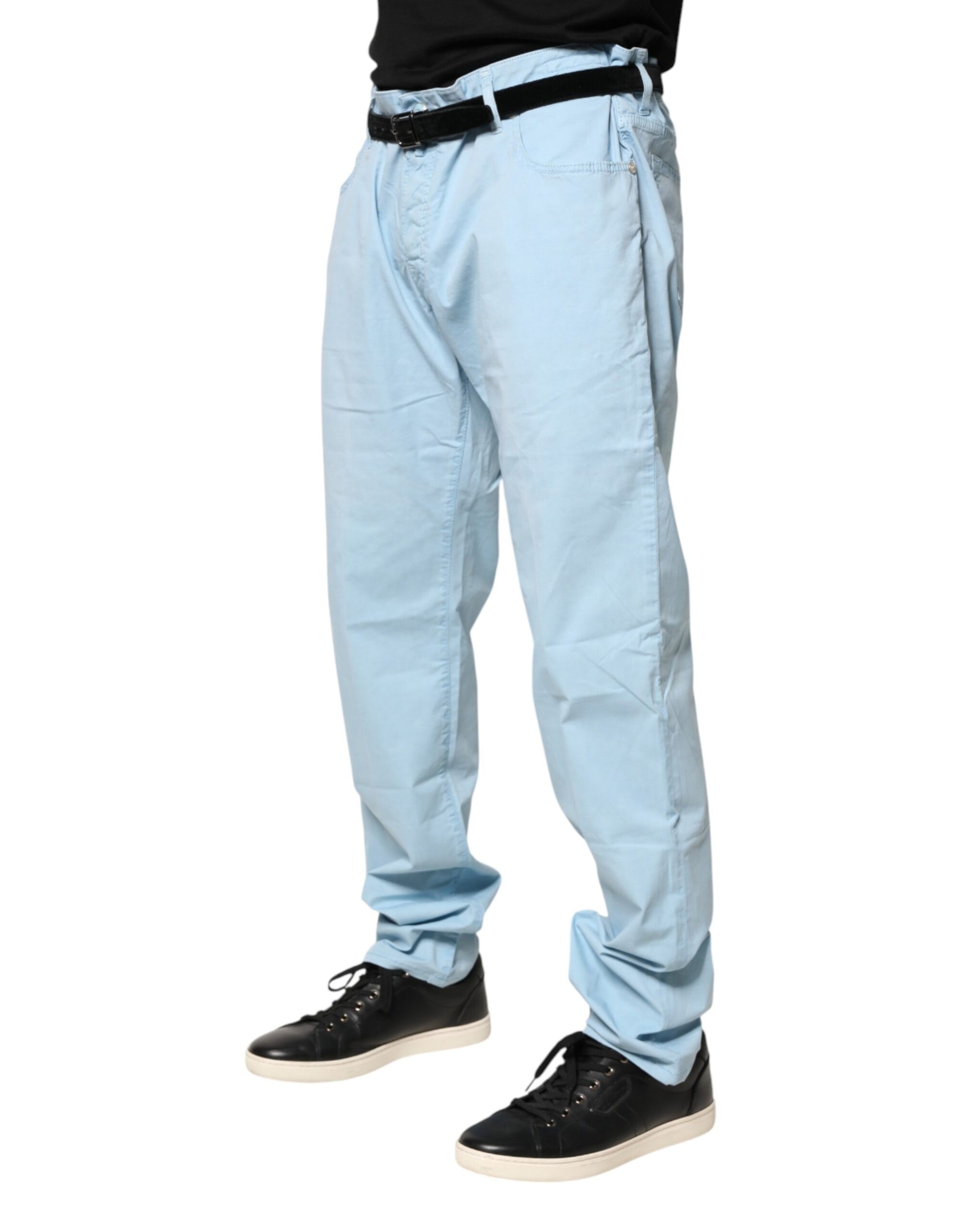 Light Blue Cotton Straight Fit Men Denim Jeans