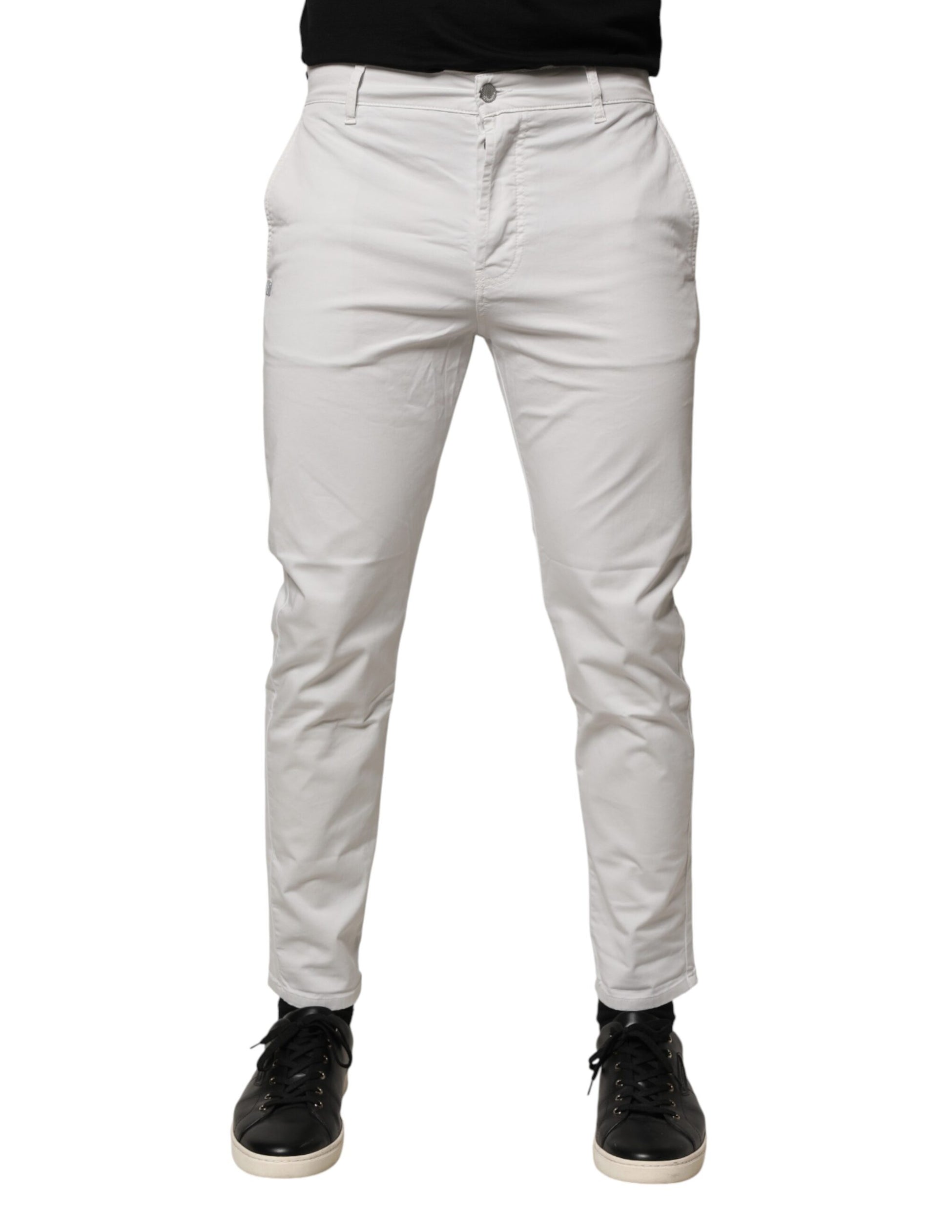 White Cotton Mid Waist Skinny Men Denim Jeans