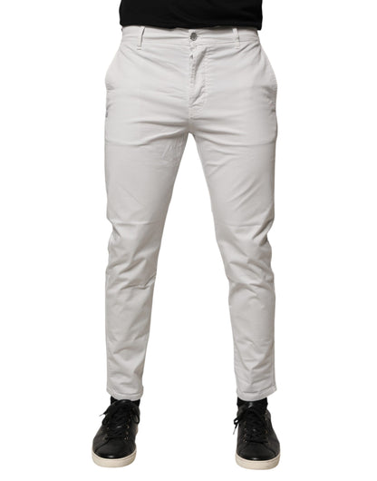White Cotton Mid Waist Skinny Men Denim Jeans