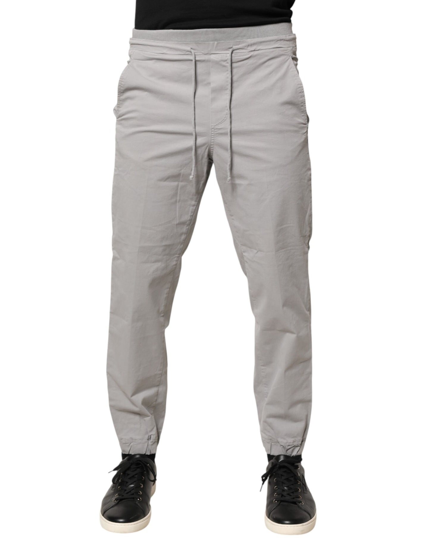 Light Gray Cotton Mid Waist Skinny Men Jogger Trouser Pants