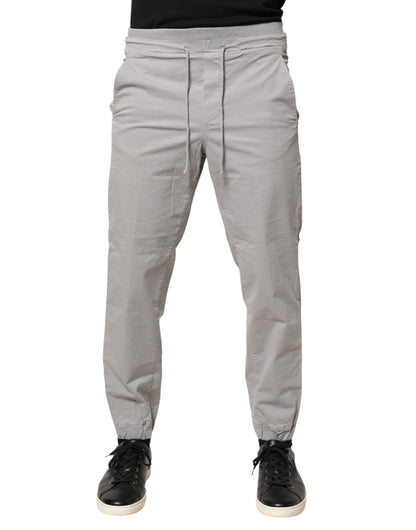 Light Gray Cotton Mid Waist Skinny Men Jogger Trouser Pants