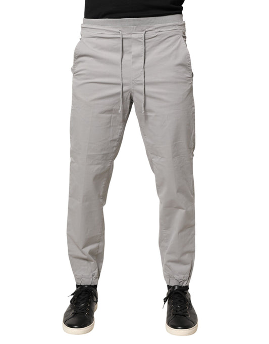 Light Gray Cotton Mid Waist Skinny Men Jogger Trouser Pants