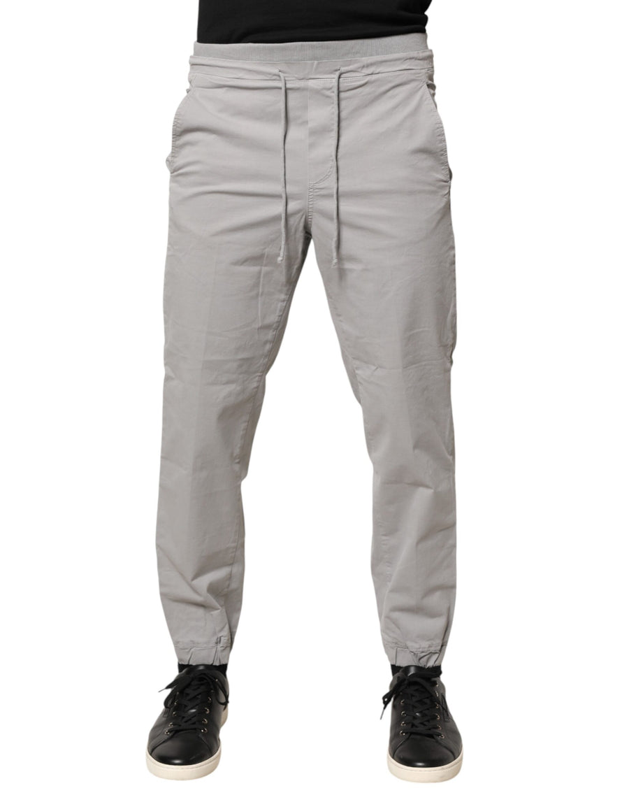 Light Gray Cotton Mid Waist Skinny Men Jogger Trouser Pants