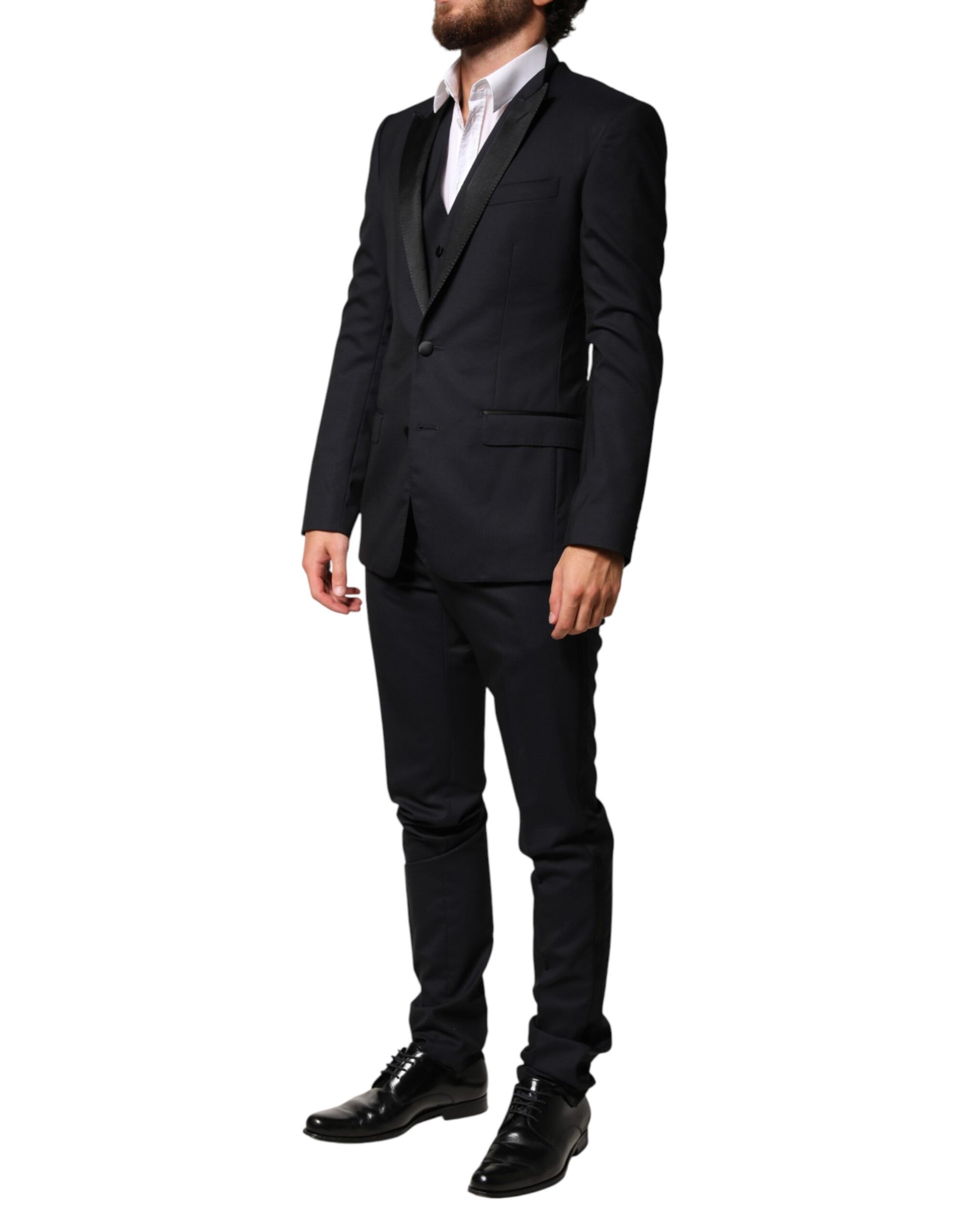 Black Wool Single Breasted 3 Piece Men Suit