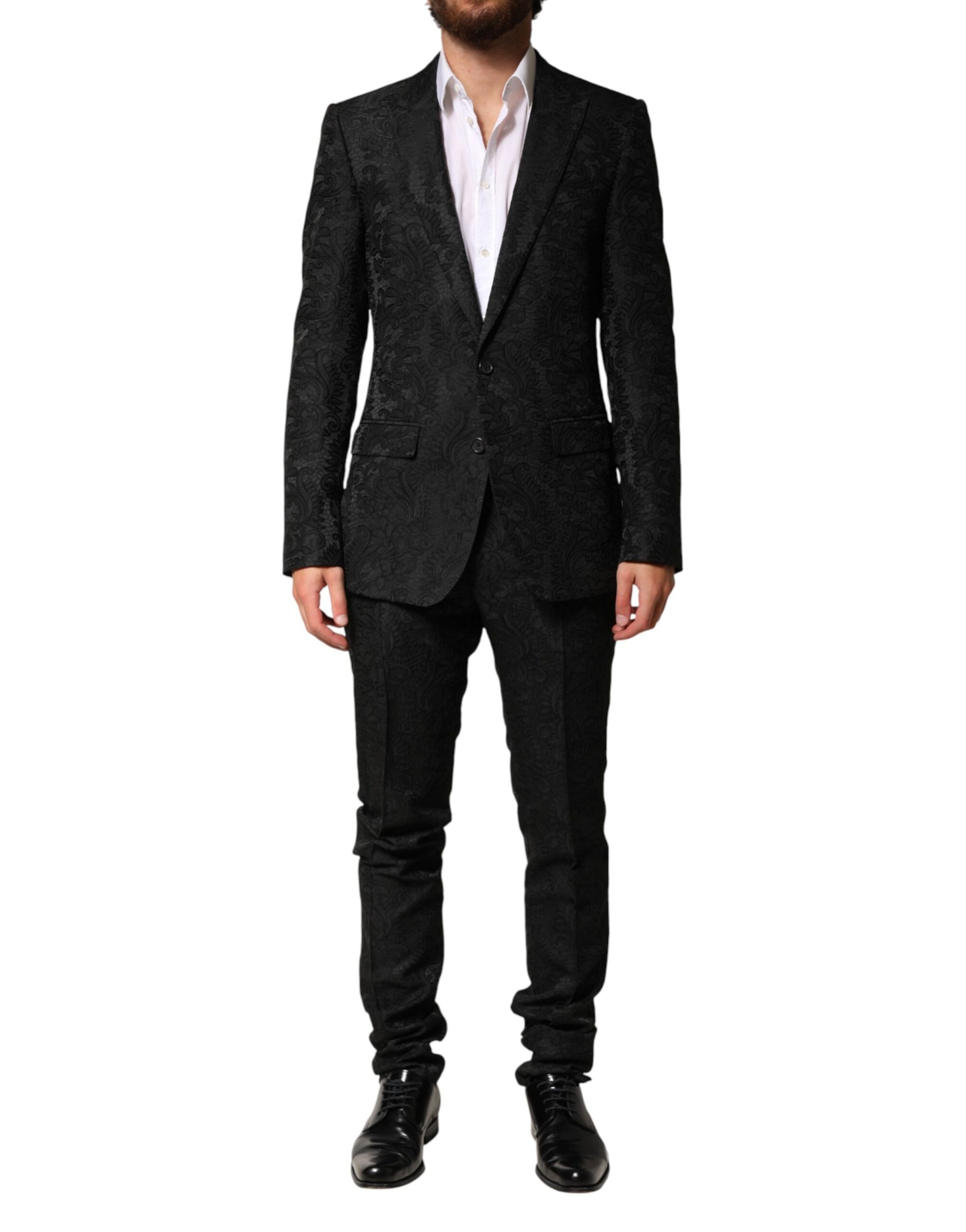 Black Brocade Single Breasted 2 Piece Suit