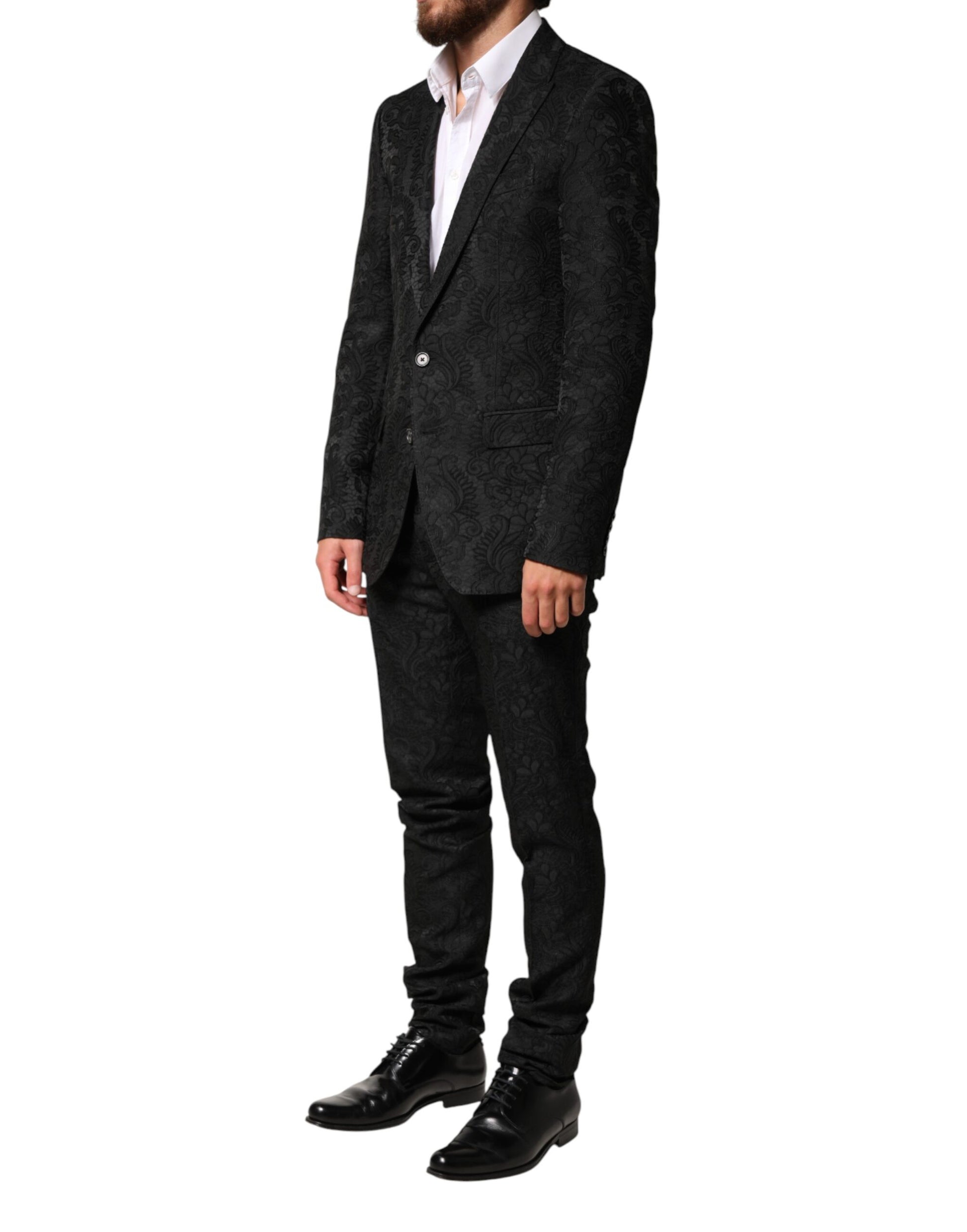 Black Brocade Single Breasted 2 Piece Suit
