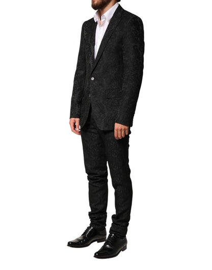 Black Brocade Single Breasted 2 Piece Suit