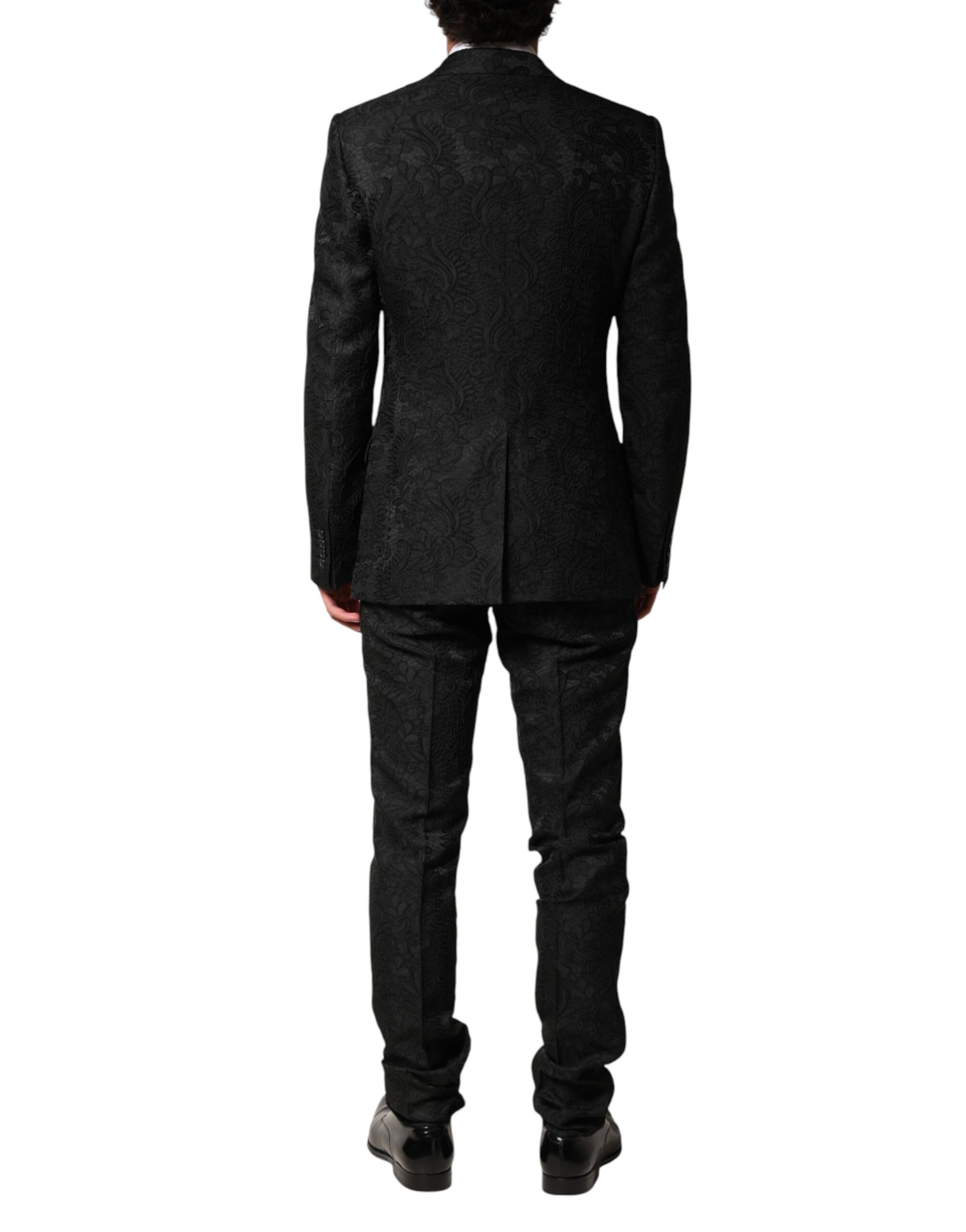 Black Brocade Single Breasted 2 Piece Suit