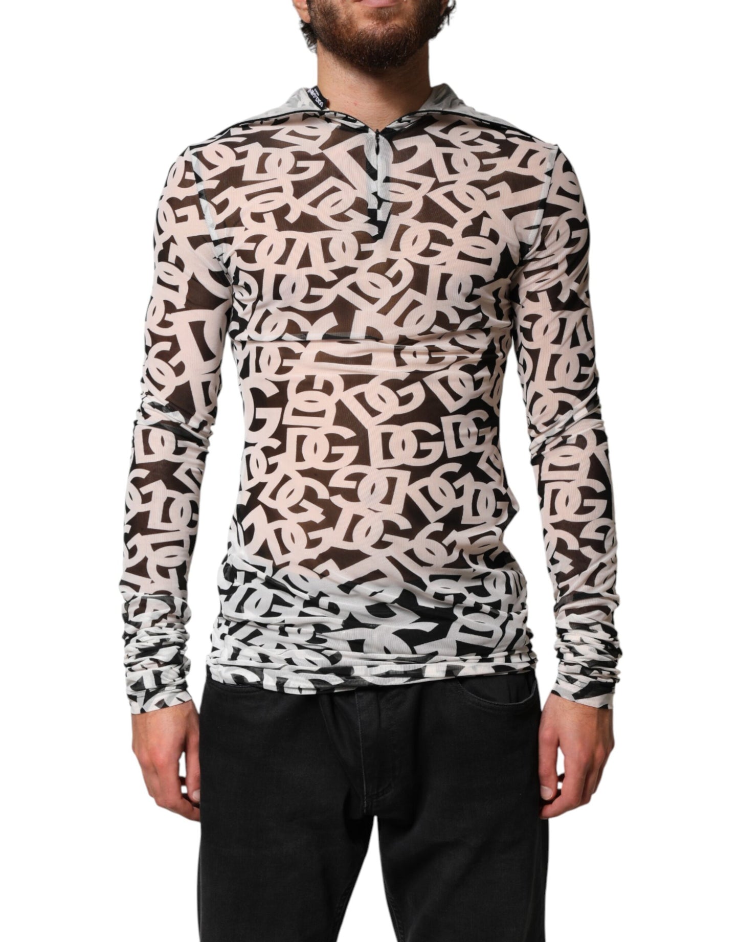 White DG Logo Long Sleeves Turtleneck Top
