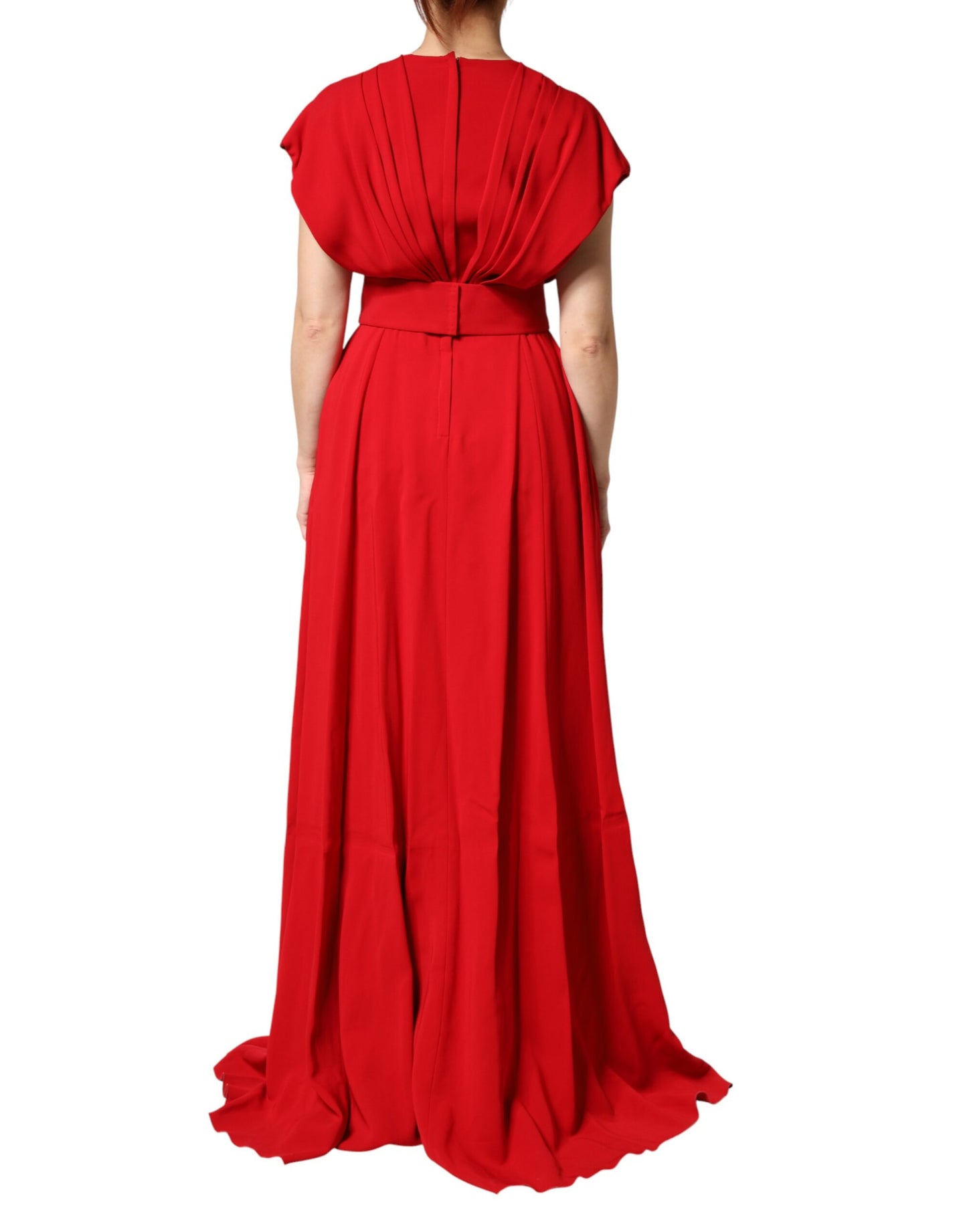 Red Viscose Plunging Neckline Long Maxi Dress