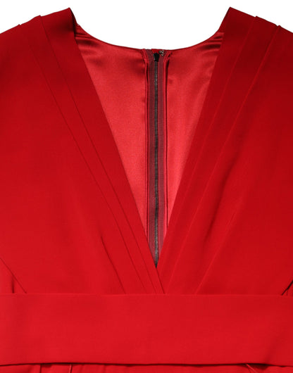 Red Viscose Plunging Neckline Long Maxi Dress