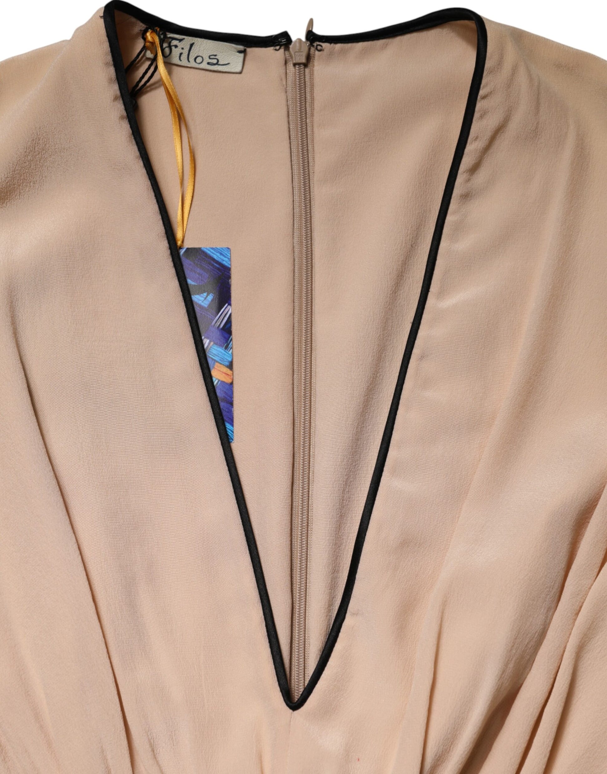 Multicolor Silk Deep V-neck Sleeveless Knee Length Dress