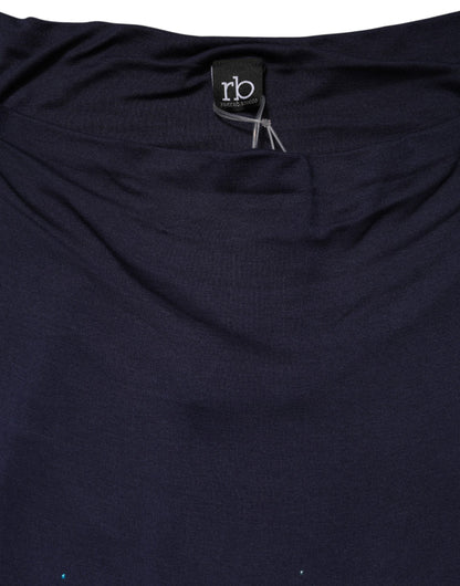 Blue Viscose Embellished Off Shoulder Mini Dress