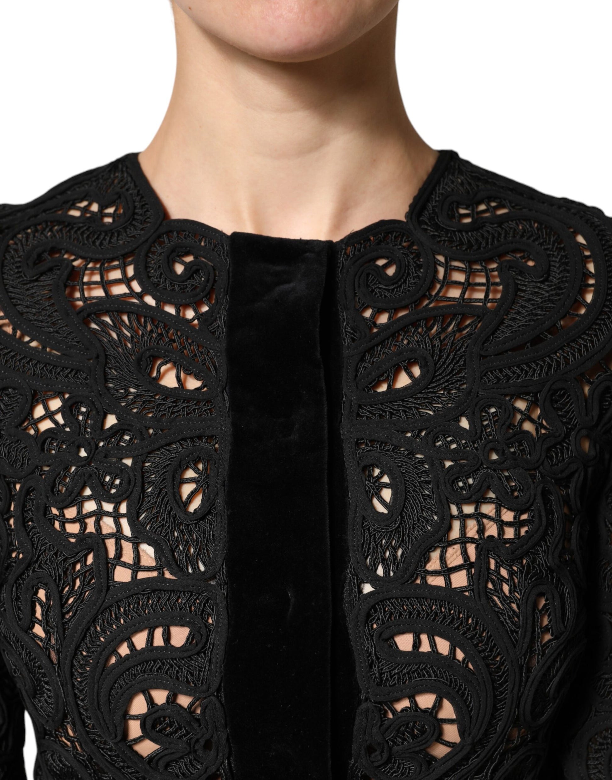 Black Floral Lace Cropped Coat  Jacket