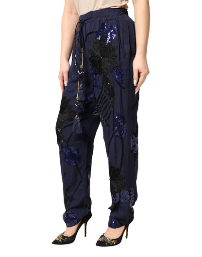Blue Sequined Tapered Trouser Pants