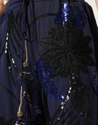 Blue Sequined Tapered Trouser Pants