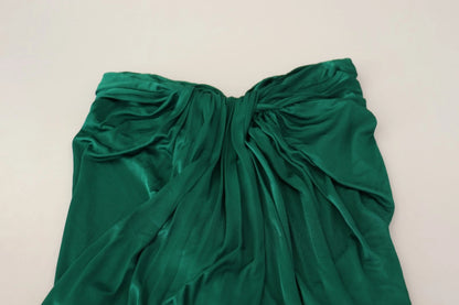 Dark Green High Waist Midi Skirt Pencil Cut Pleated