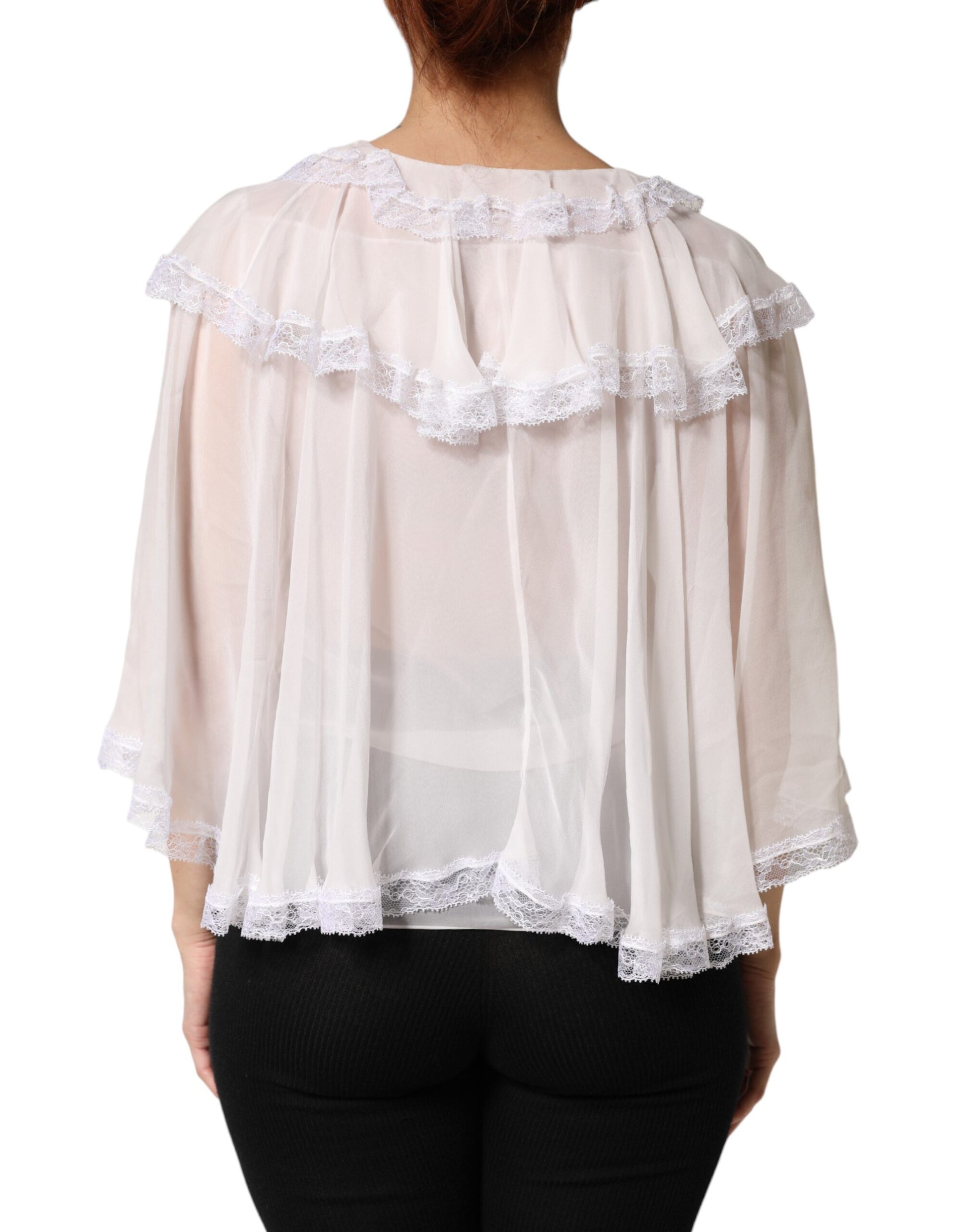 White Ruffles Lace Long Sleeve Blouse Top