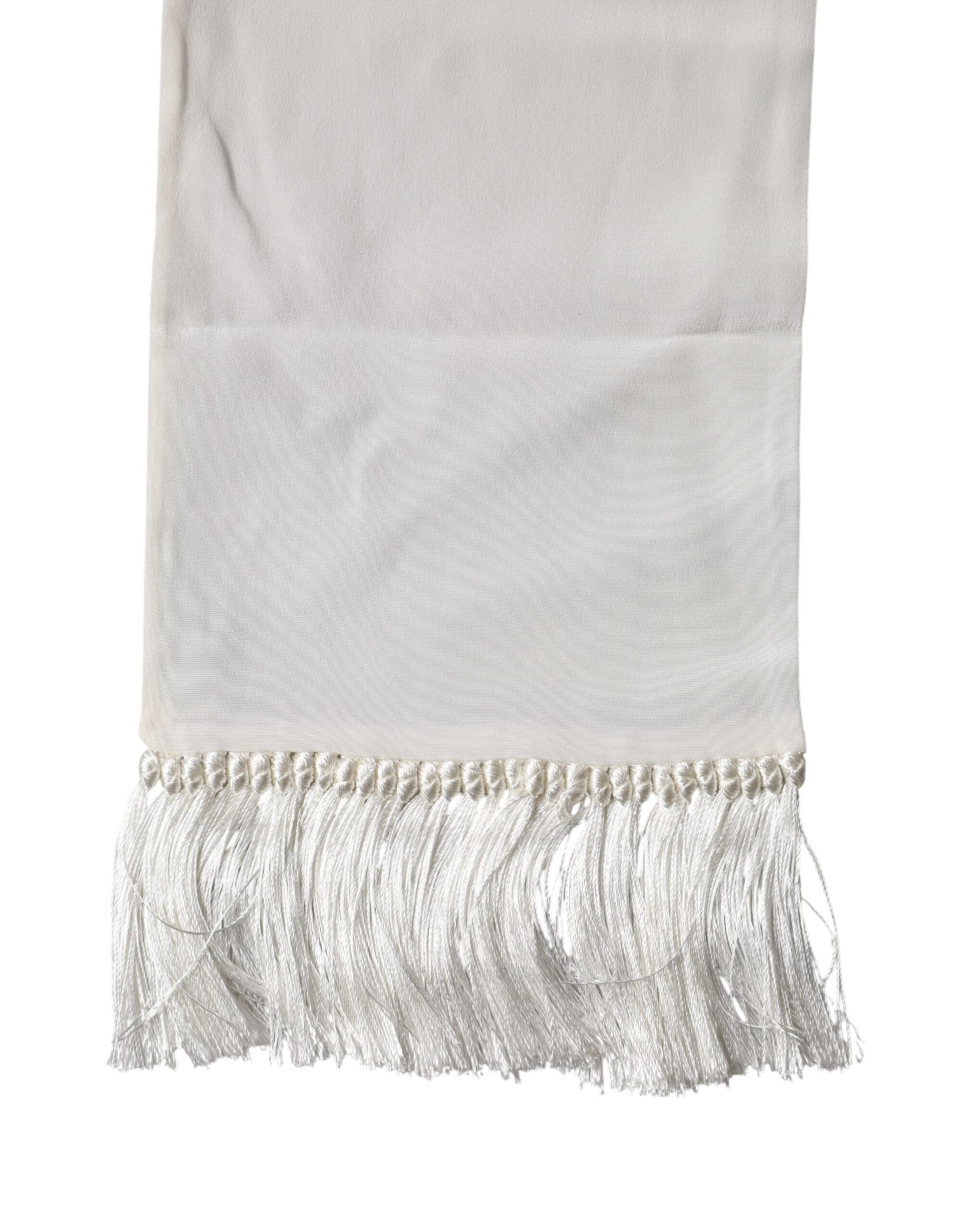 White Silk Fringes Neck Wrap Foulard Scarf